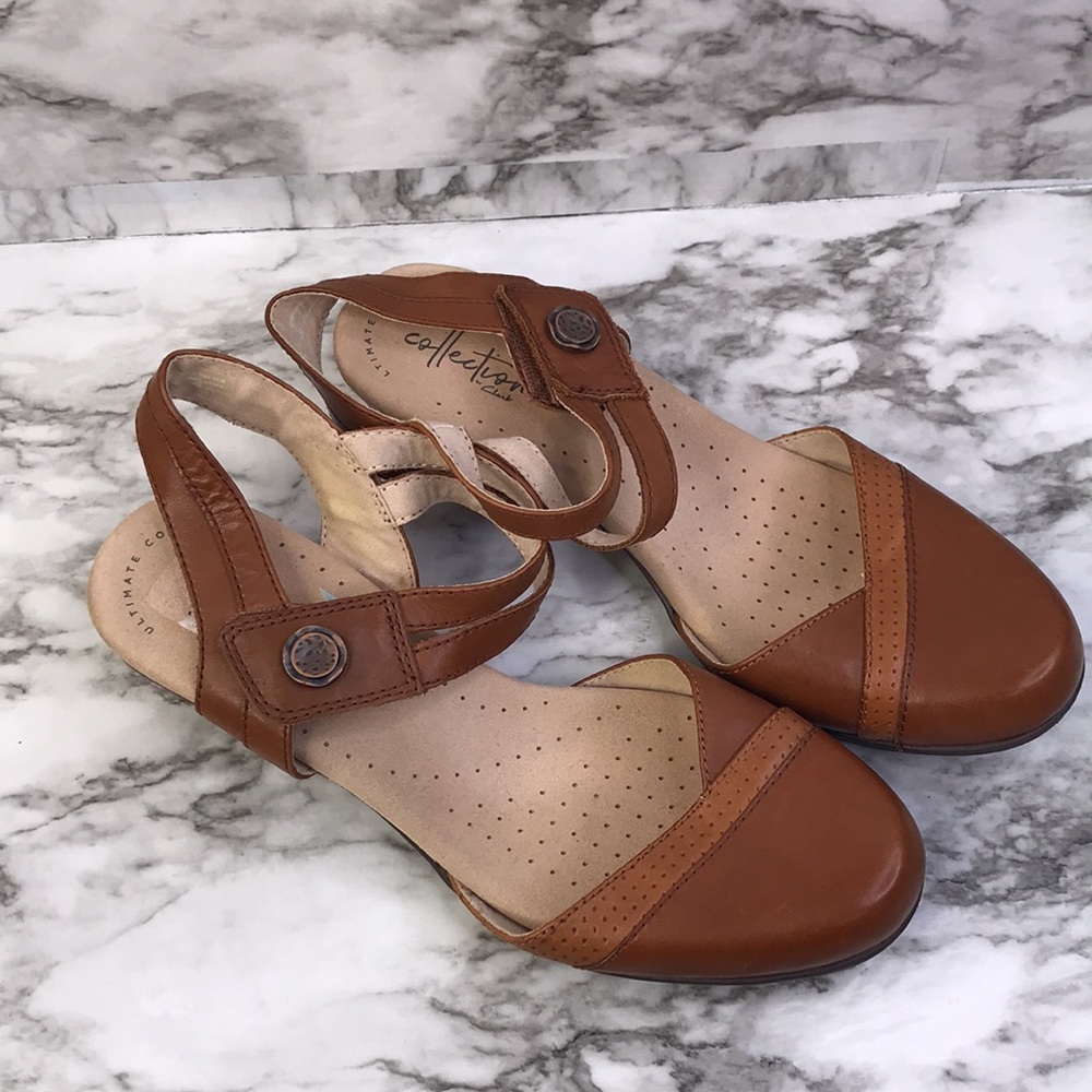 Clarks Valarie Rally Sandals Womens Sz 9 Brown Mahogany 2 Tone Block Heels - Picture 5 of 12